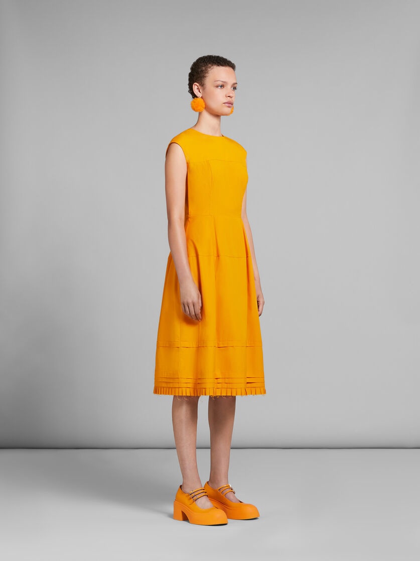 ORANGE BIO POPLIN MIDI DRESS WITH MINI PLEATS - 6