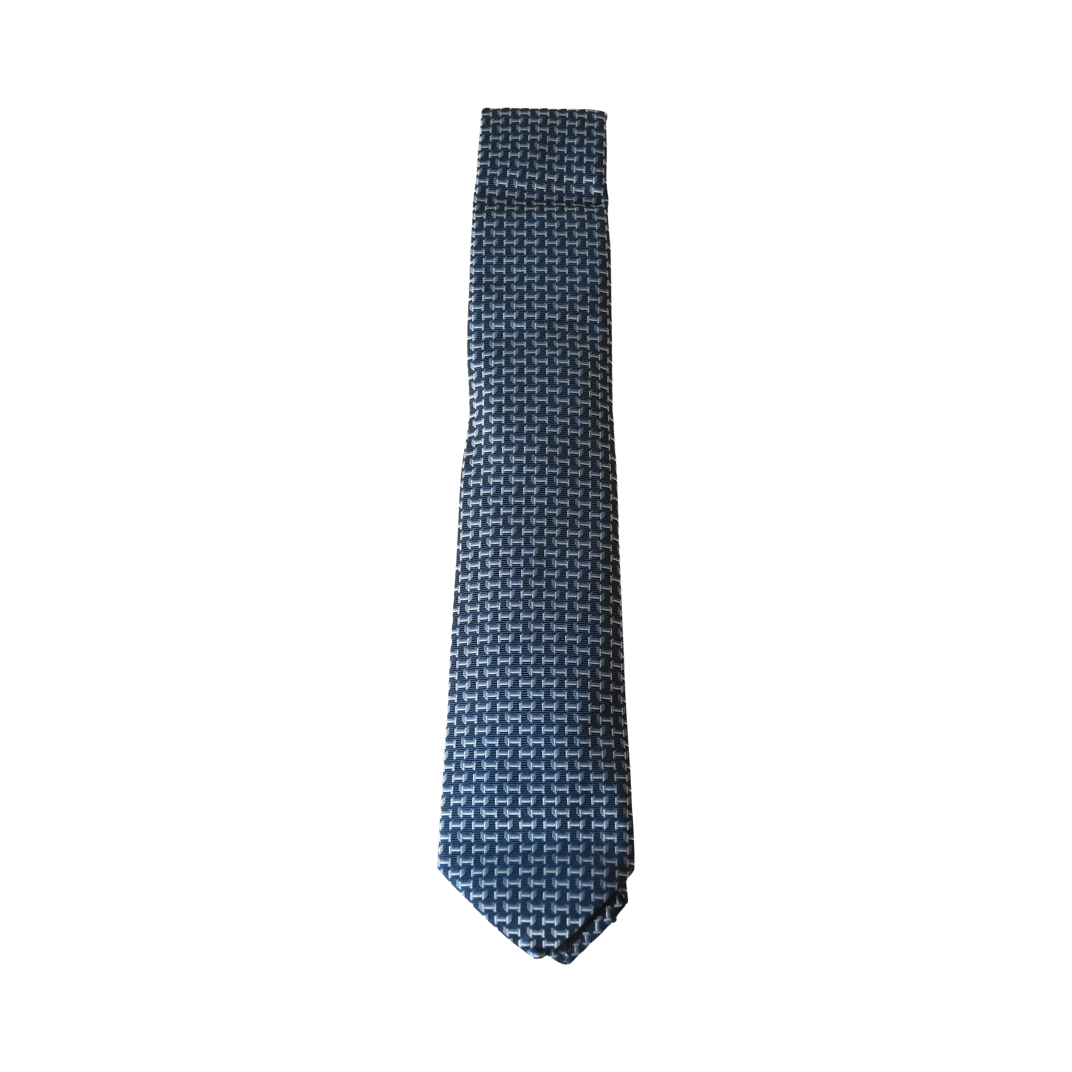 Hermes H en Relief 7 cm Heavy Silk Tie Blue - 1