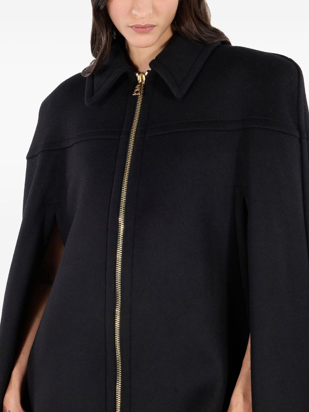 zip-front shoulder-padded cape - 5