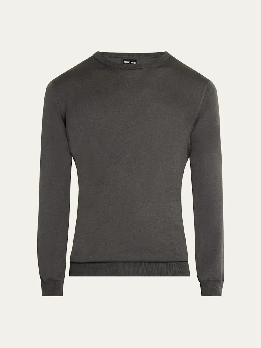Men's Silk-Cotton Crew Sweater - 1