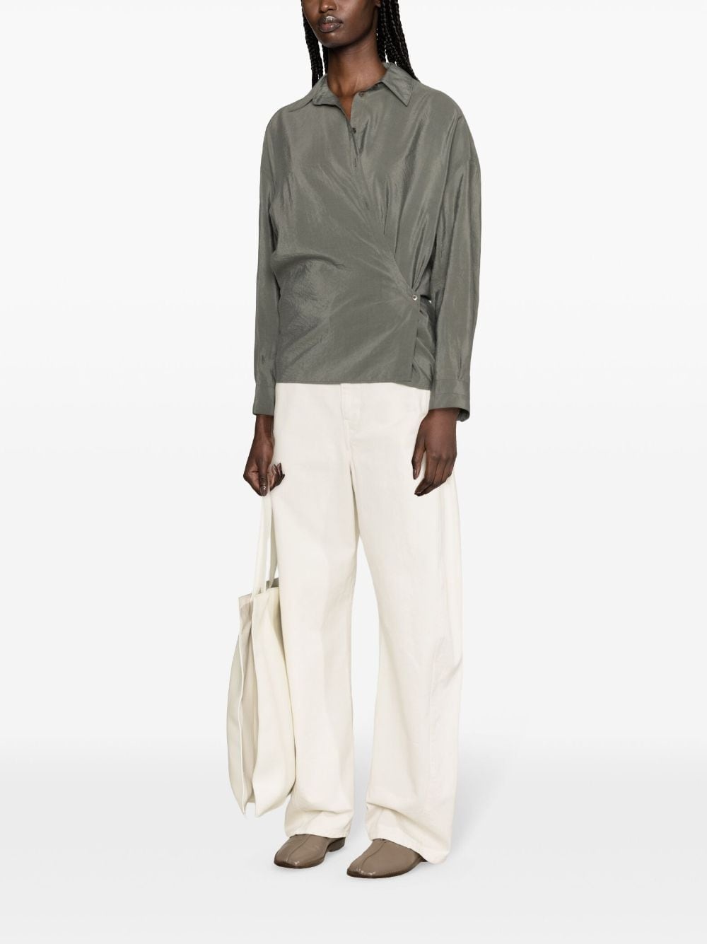 draped silk blend shirt - 3