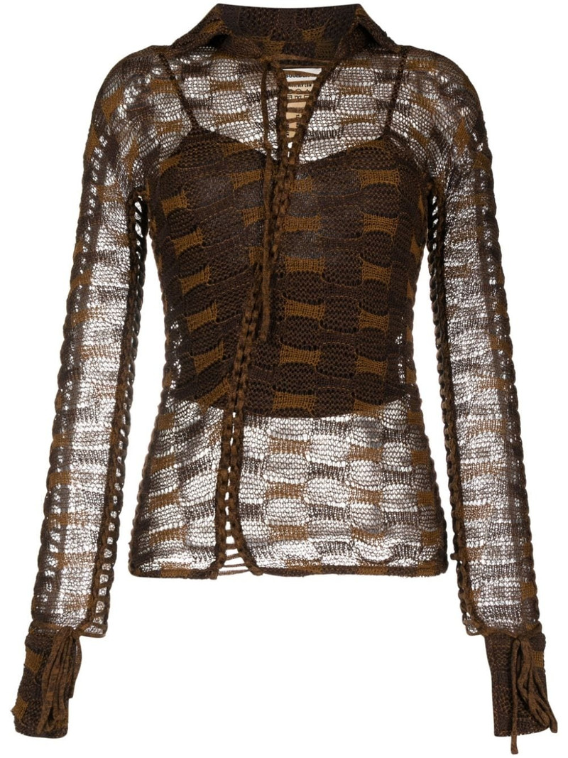 tie-fastening knitted shirt 1