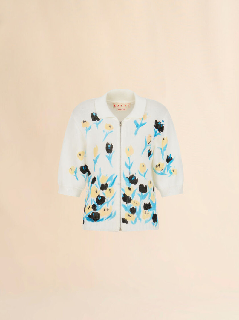 CREAM COTTON ZIP CARDIGAN WITH FLORAL PRINT 1