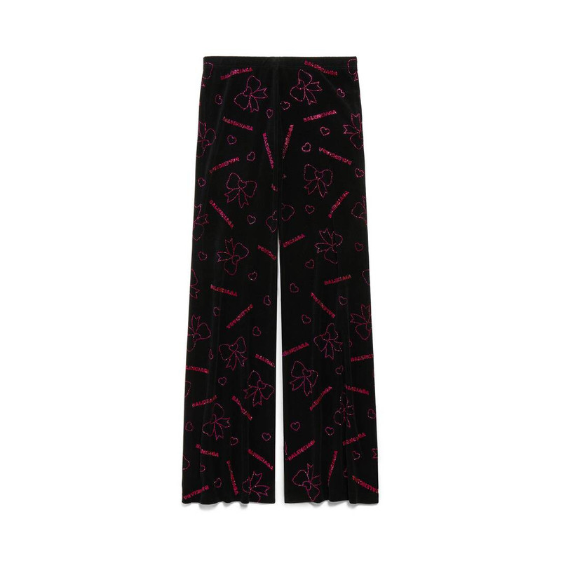 Women's Handrawn Bows Elastic Pants in Black 1