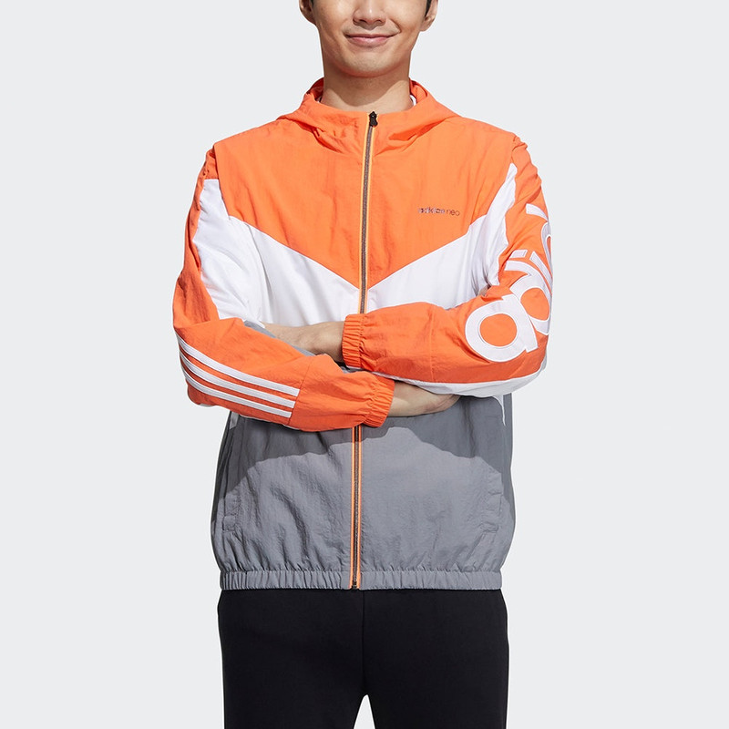 adidas adidas neo M Cs Cb Wb Logo Embroidered Splicing Contrasting Colors Hooded Jacket Orange GP5701 outlook