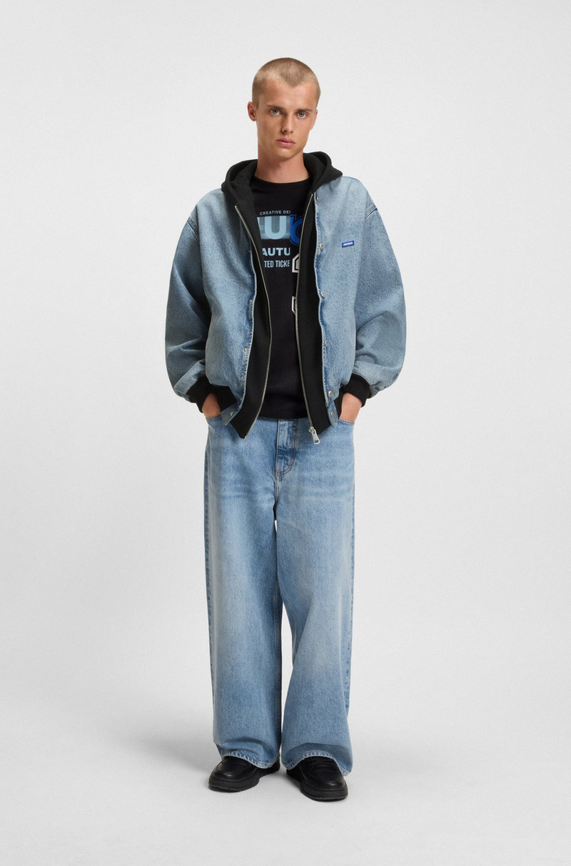 HUGO DENIM BOMBER JACKET WITH JERSEY LAYER outlook