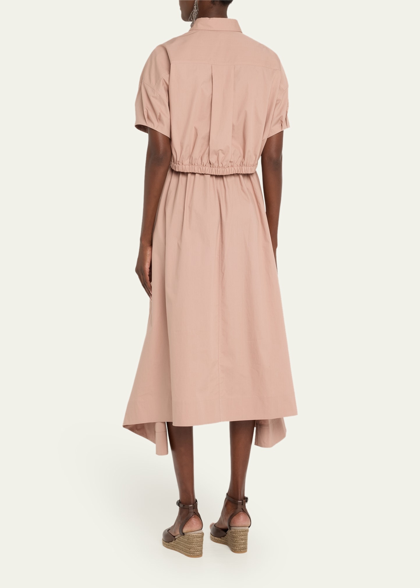 Fit-Flare Drawcord Poplin Asymmetric Midi Shirtdress - 3