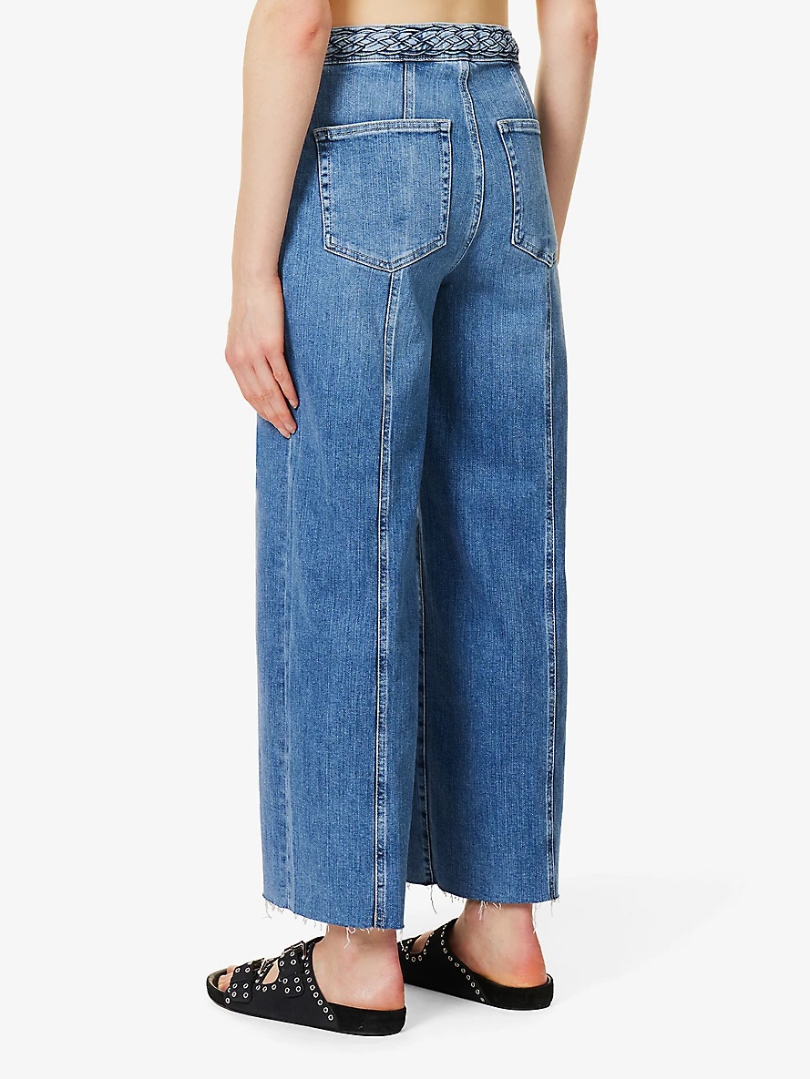 Braided wide-leg high-rise stretch denim-blend jeans - 4