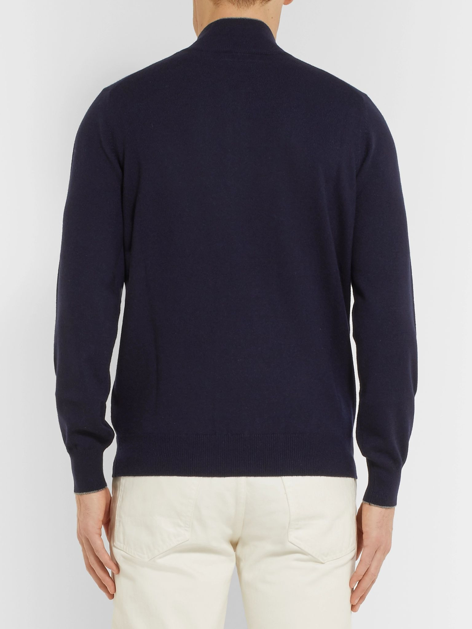 Contrast-Tipped Cashmere Half-Zip Sweater Navy - 4