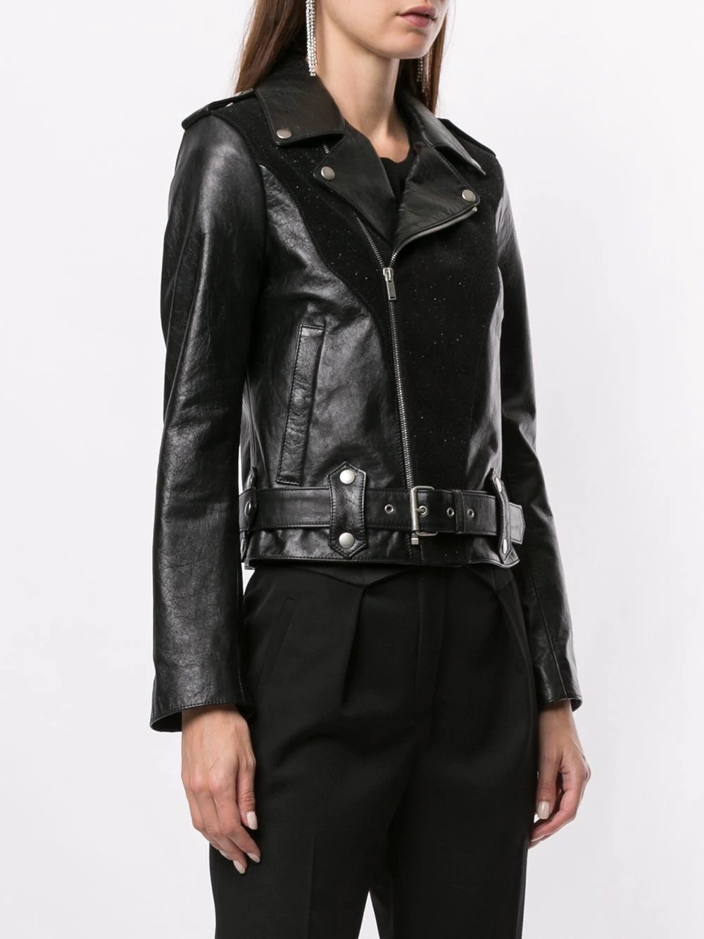 glitter detailing biker jacket - 3