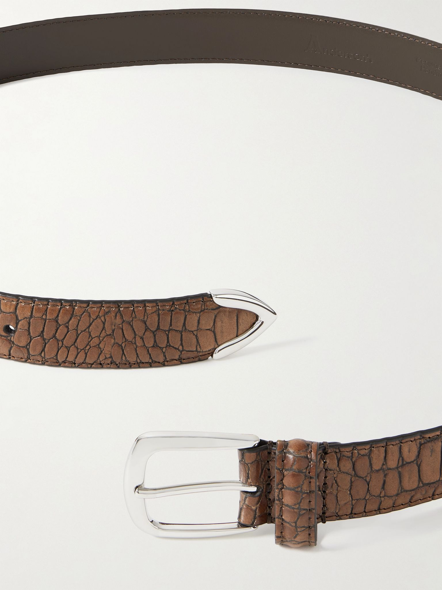 3cm Croc-Effect Leather Belt Brown - 3