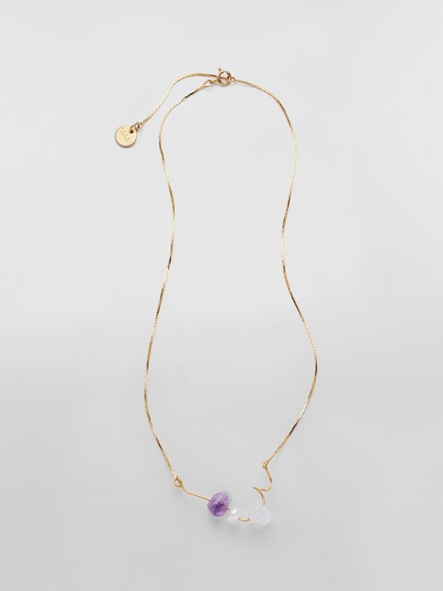 TEARS GOLD-TONE BRASS NECKLACE WITH GLASS AND QUARTZ BEADS - 1