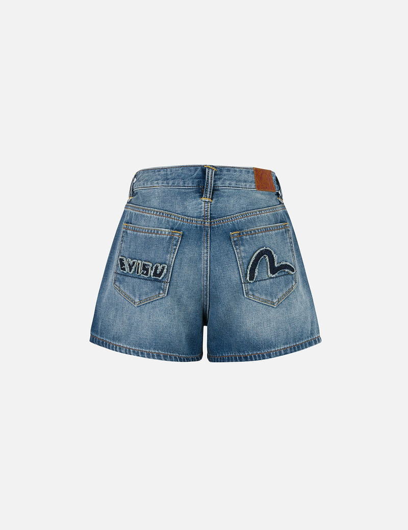 EVISU Deconstructed Seagull and Logo Applique Relax Fit Denim Shorts outlook