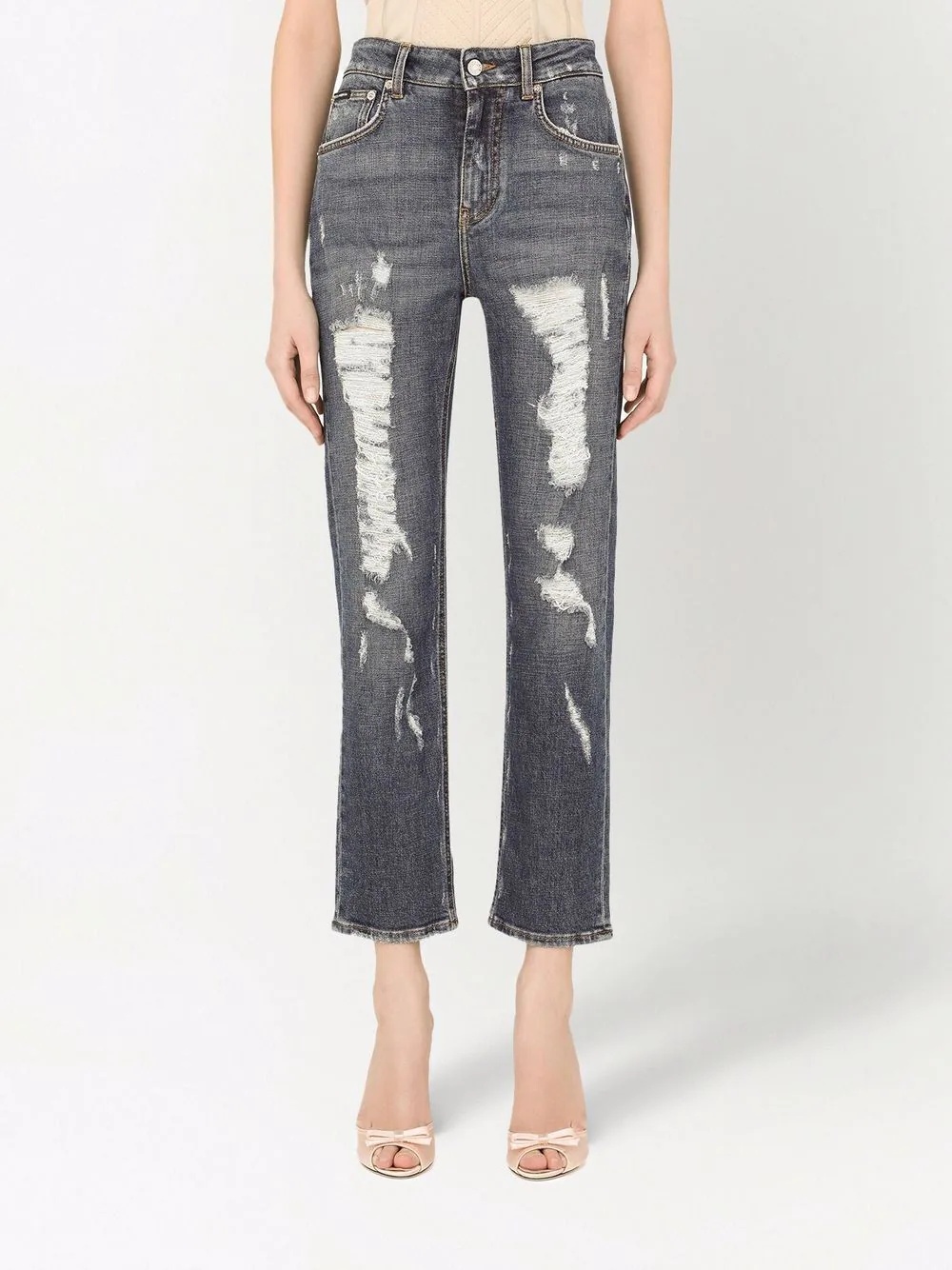 distressed cropped jeans - 3