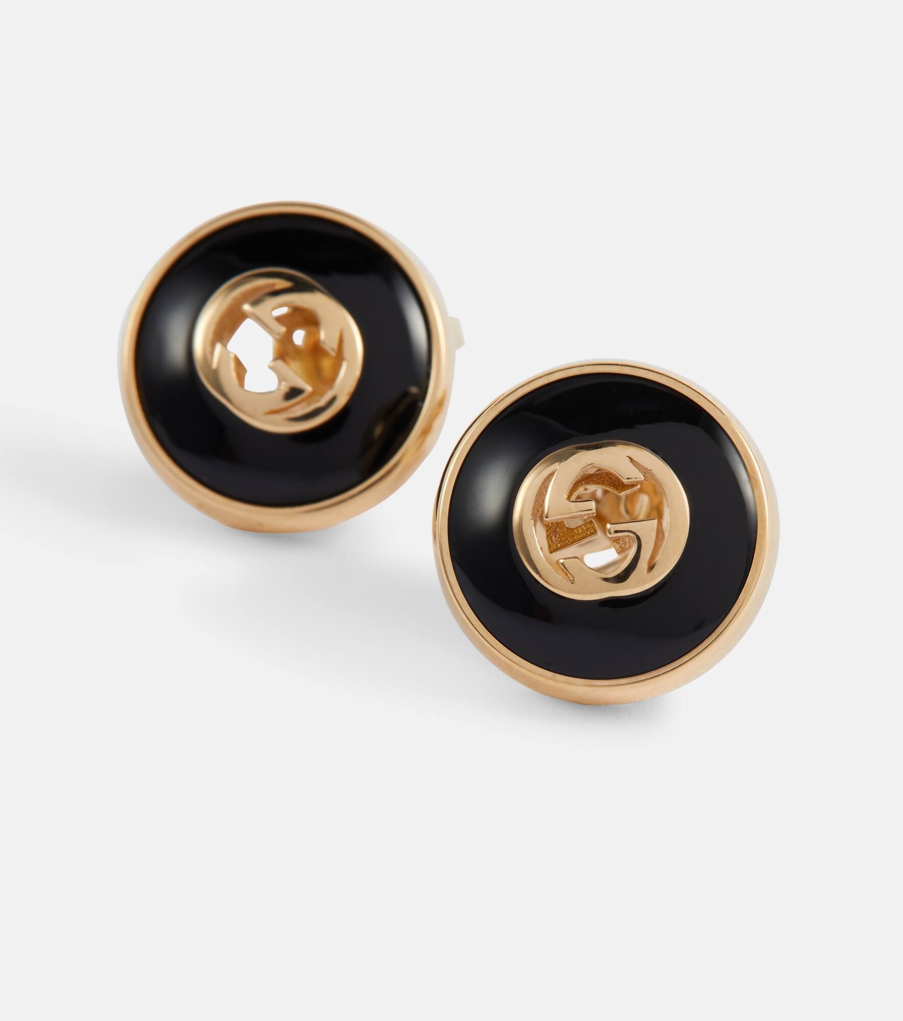 Interlocking G 18kt gold earrings with onyx - 3