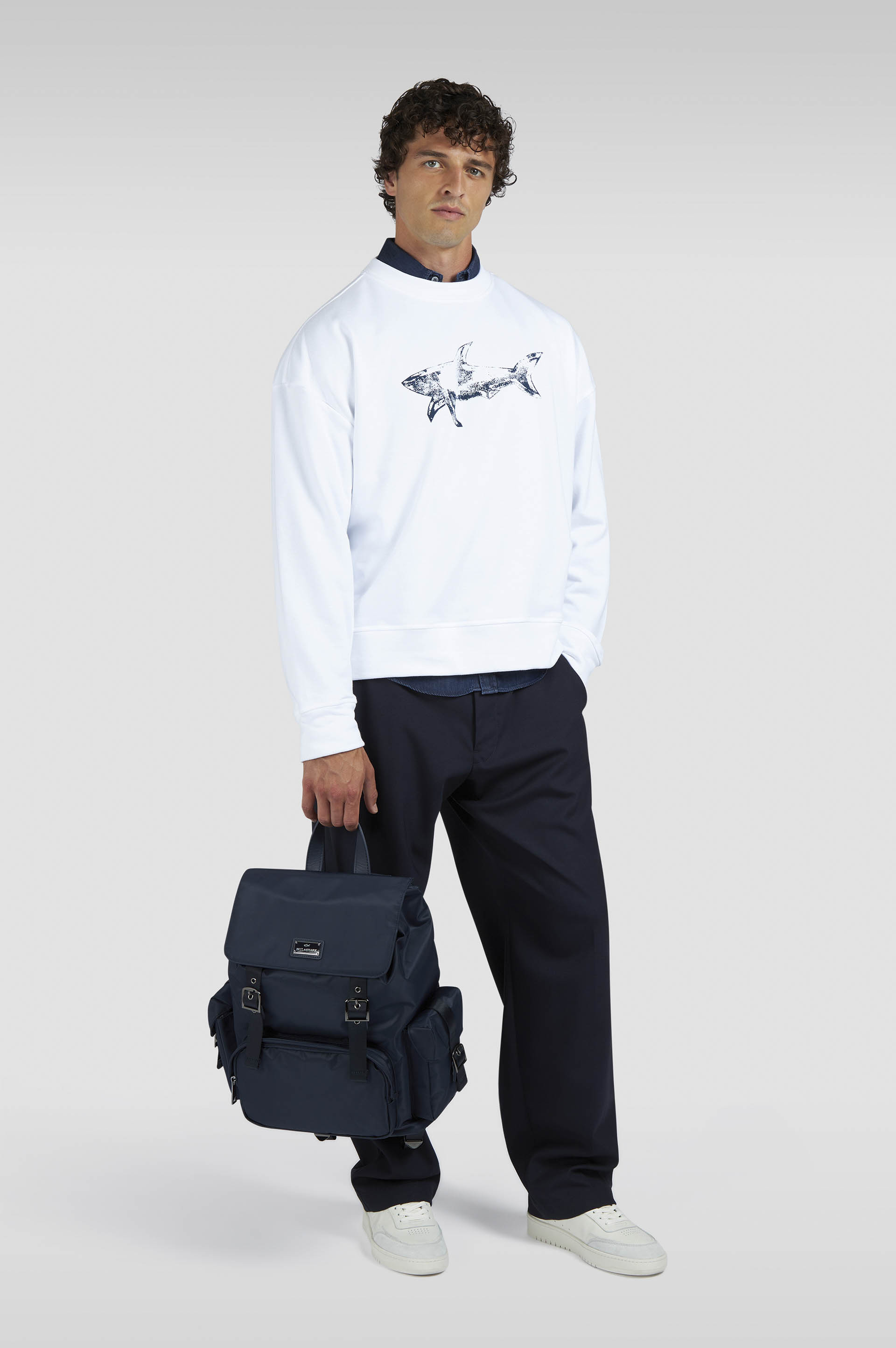 COTTON FLEECE SWEATSHIRT WITH SHARK PRINT - 2