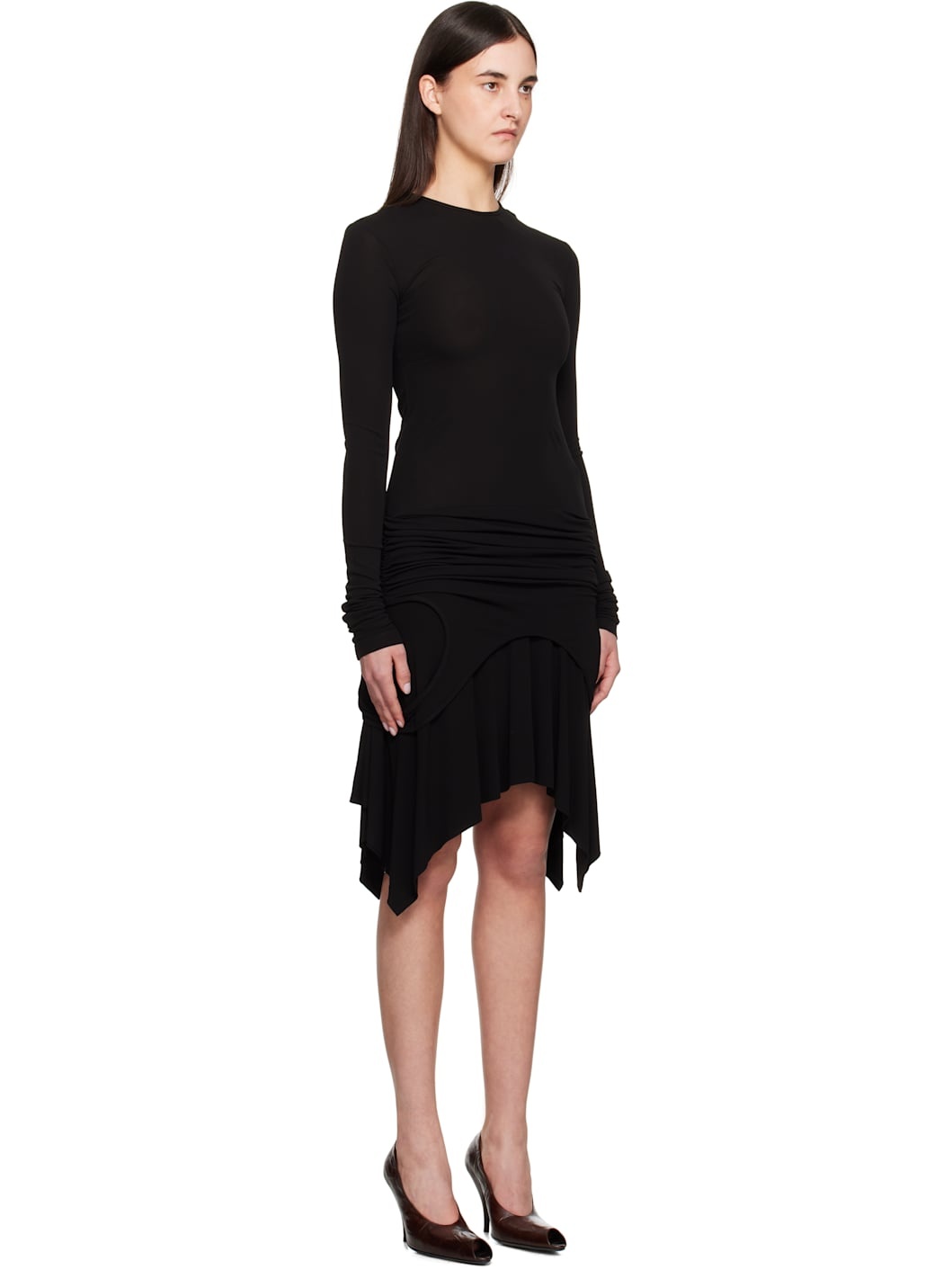 Black Long Sleeve Midi Dress - 2