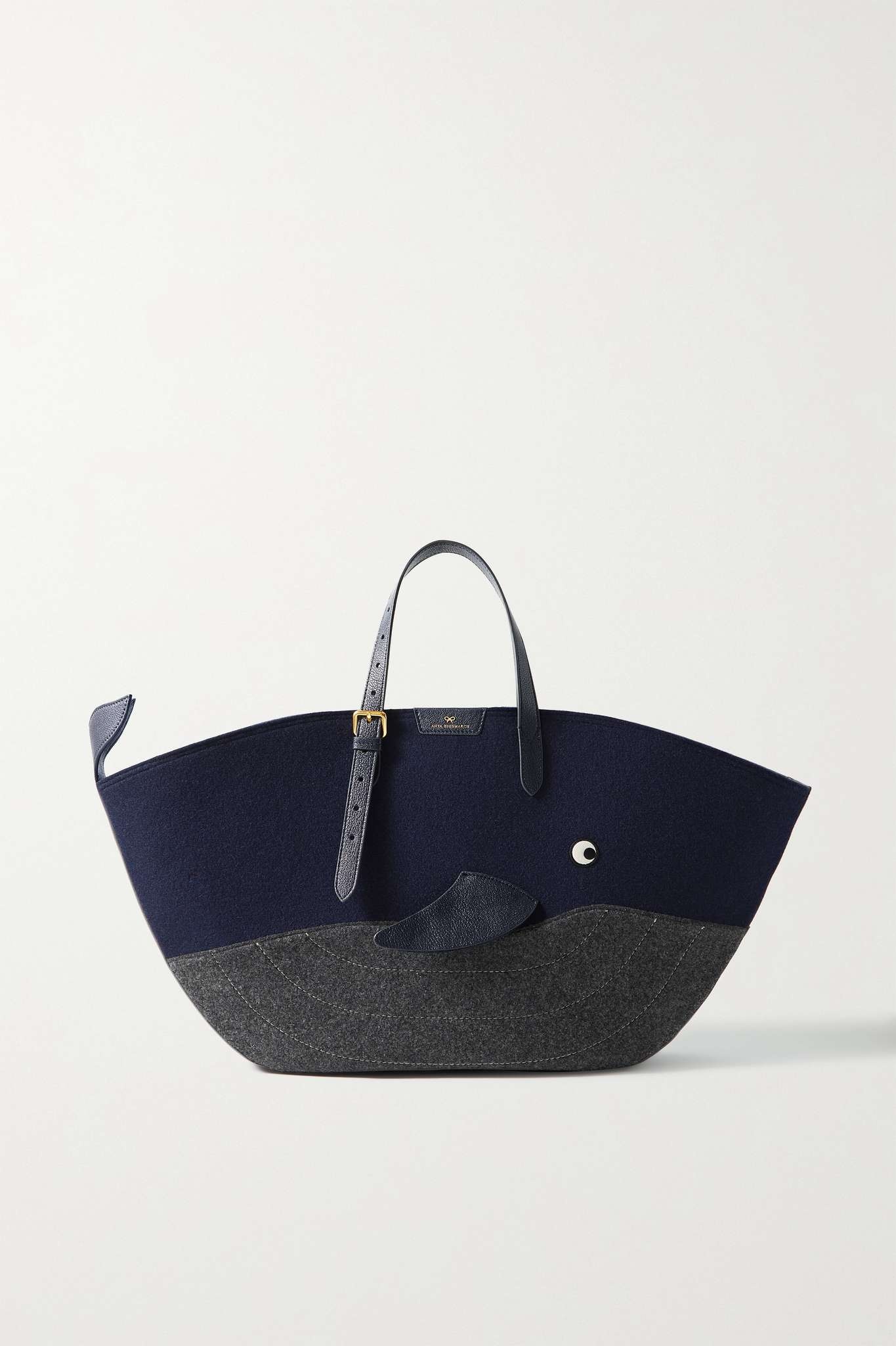 + NET SUSTAIN Whale leather-trimmed recycled wool-felt tote - 1