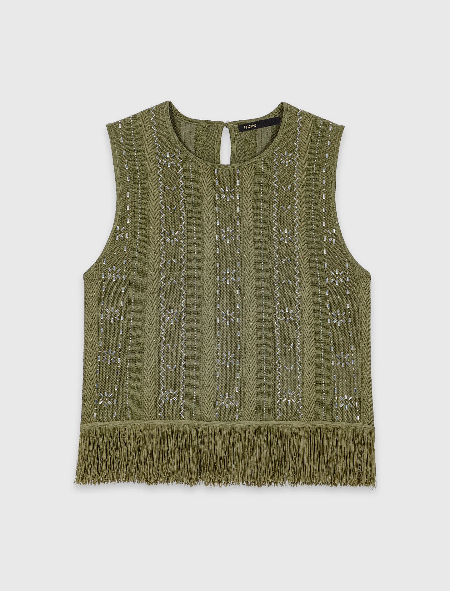 Fringed rhinestone flower top - 1