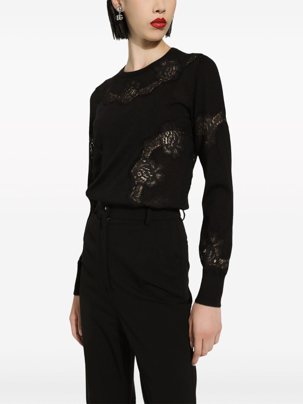 lace-embroidered crew-neck jumper - 5