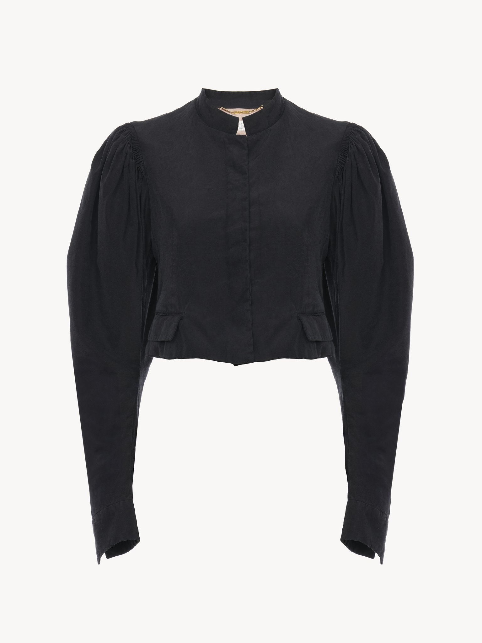 PUFF-SLEEVE CROPPED JACKET IN SILK FAILLE - 2