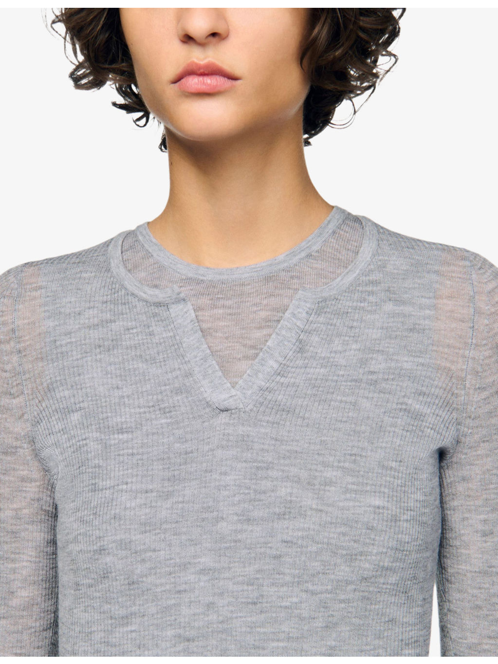 Round-neck layered-design wool top - 5