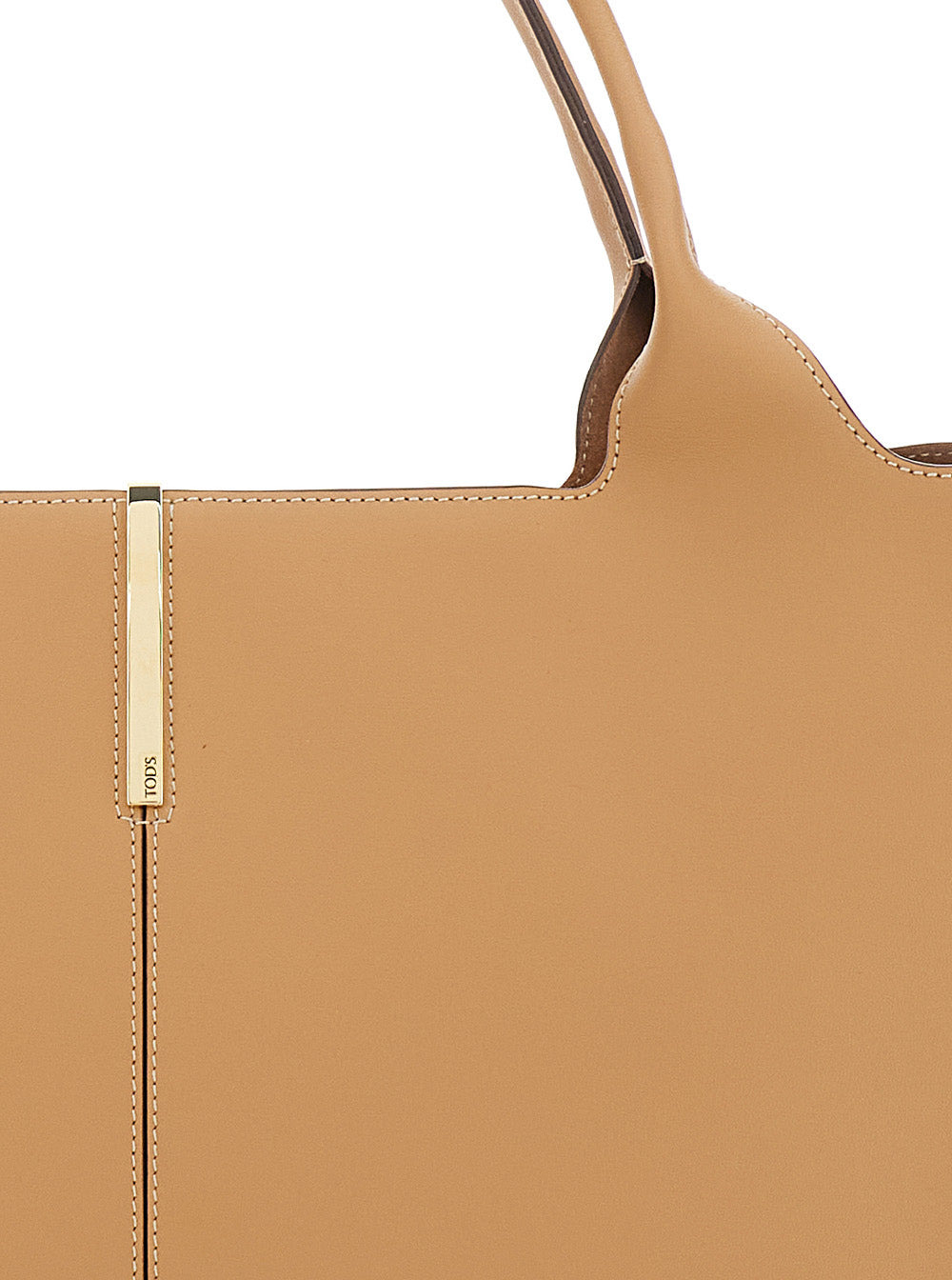 Tod's Women Beige Tote Bag With Two Top Handles And Logo Plaque On The Front In Leather Woman - 5