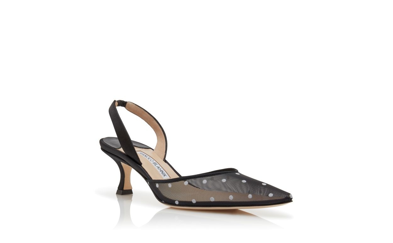 Black Mesh Slingback Pumps - 3