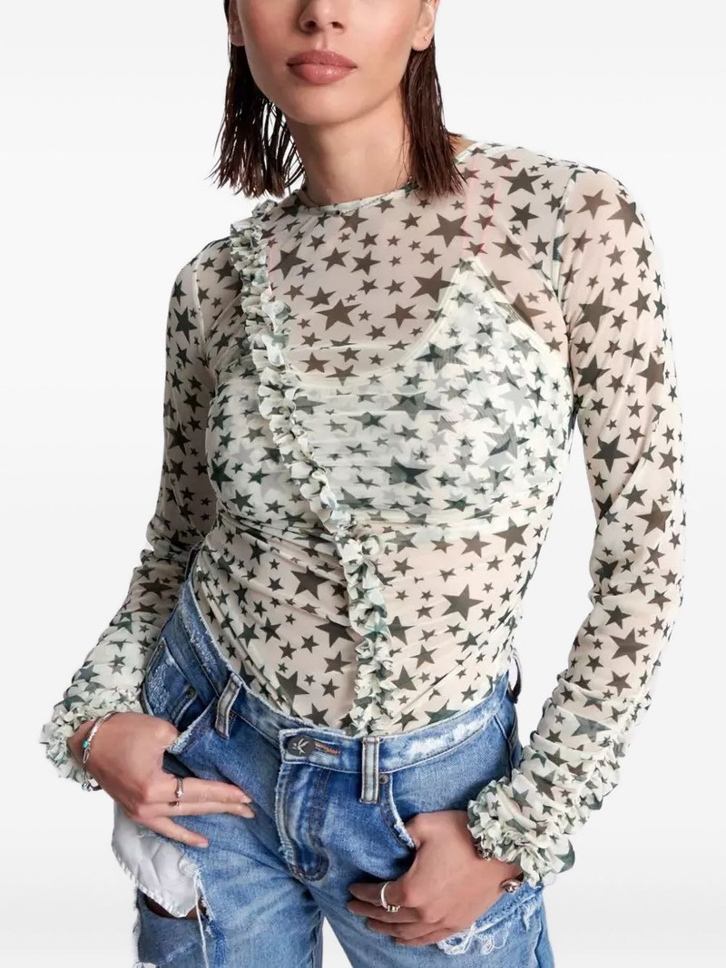 ONE TEASPOON Party star-print ruffled top outlook