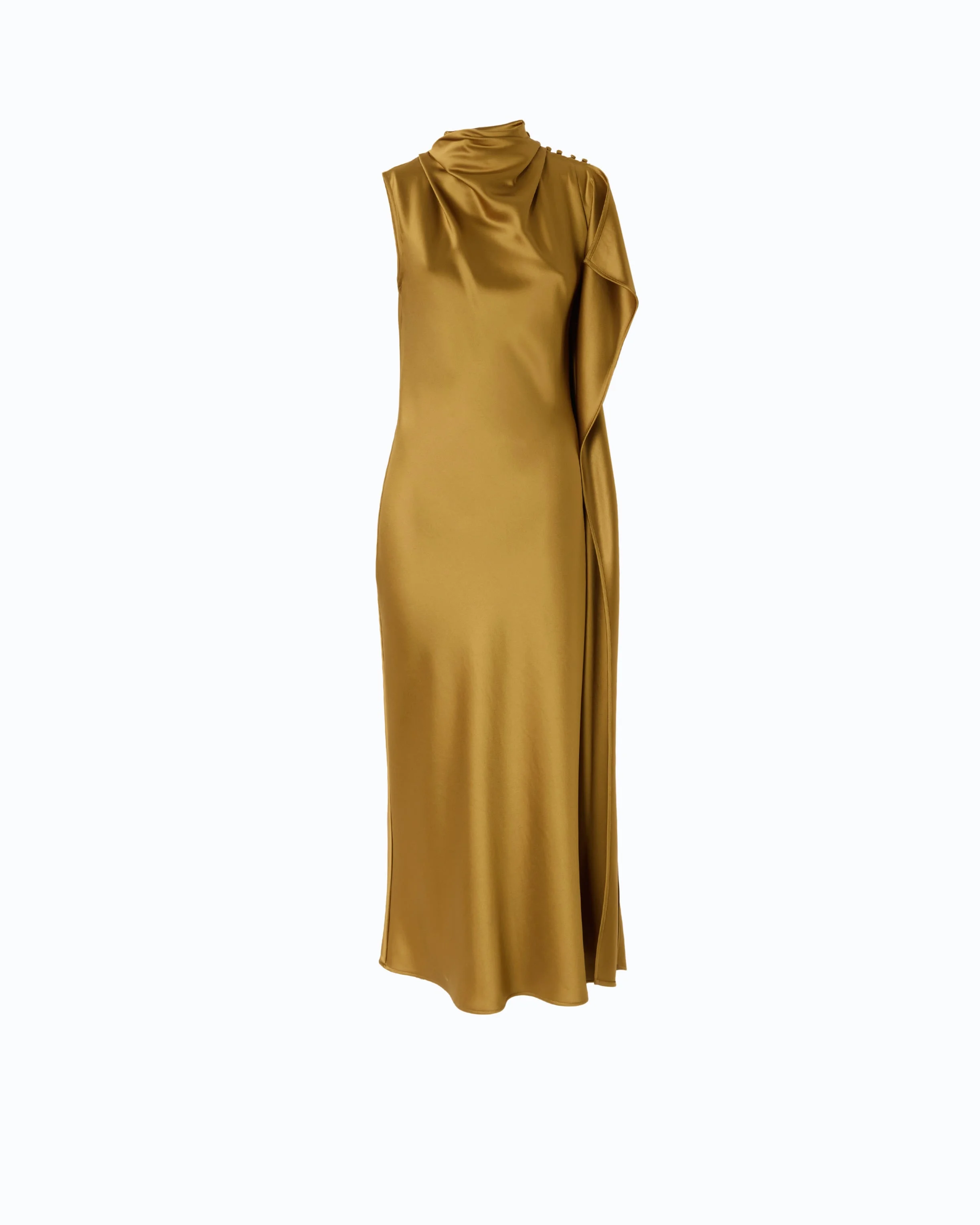 LONG, ONE-SHOULDER SATIN DRESS - 1