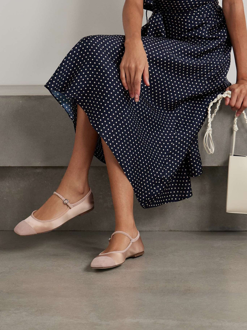 Aeyde Uma satin and suede Mary Jane flats Peach outlook