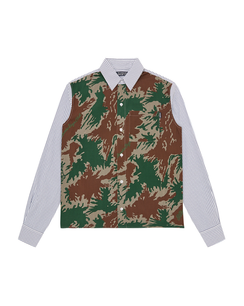 BURST CAMO HALF PRINT POPLIN STRIPE SHIRT 1