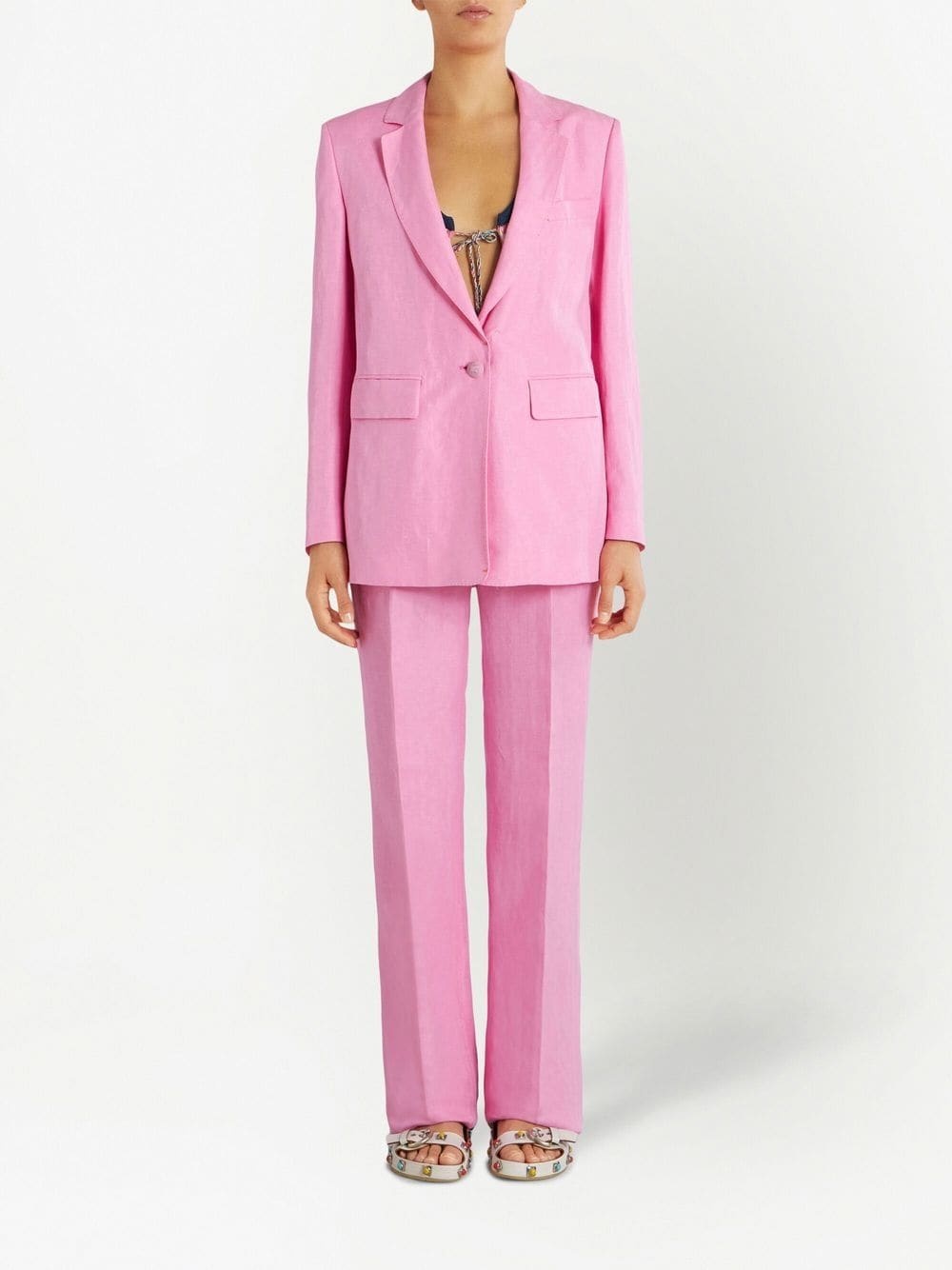 button-fastening linen-silk blazer - 3