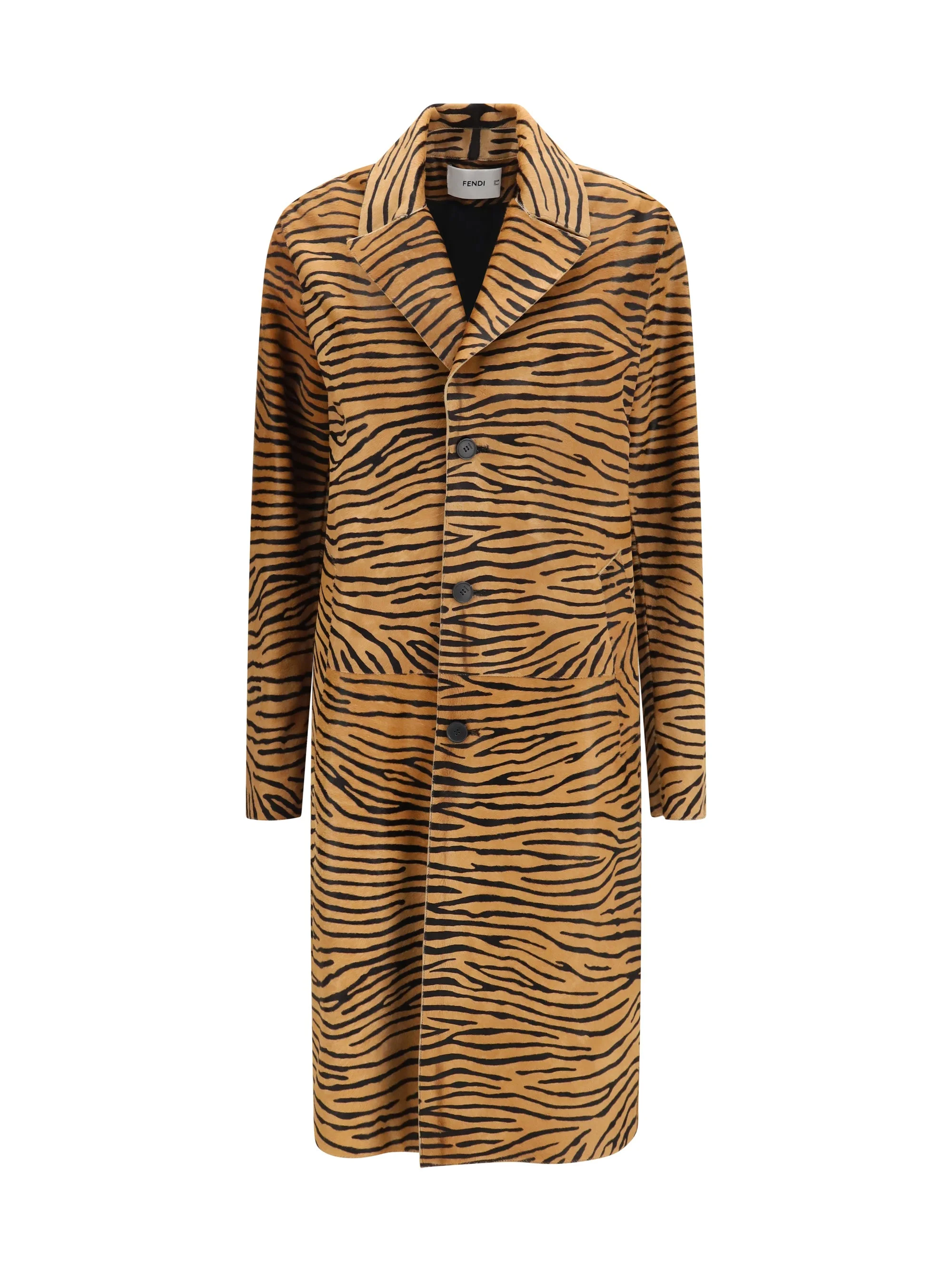 Fendi Tiger Print Leather Coat Naturale - 1