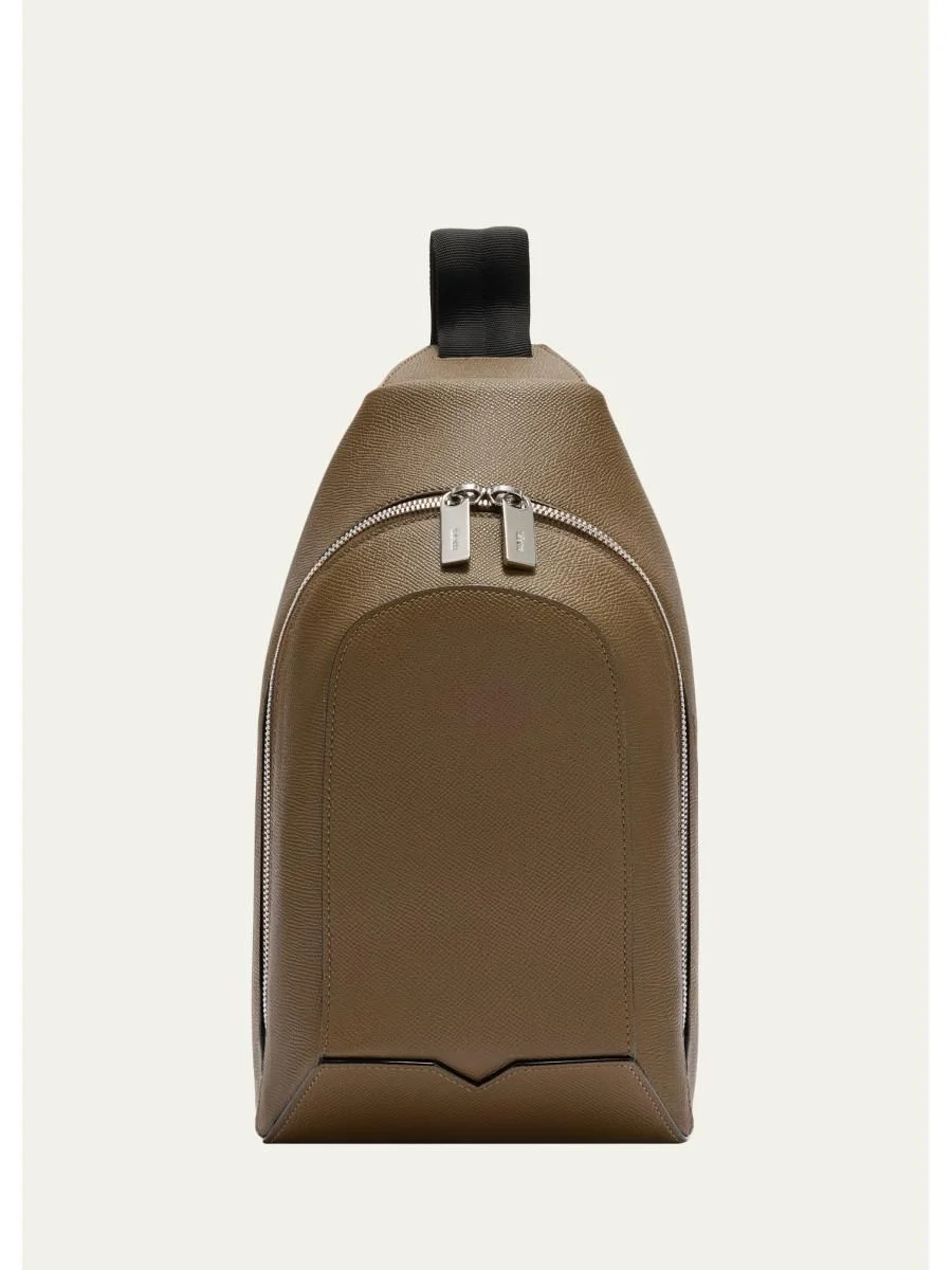 Men's V-Line Core Leather One-Shoulder Sling Backpack - 1
