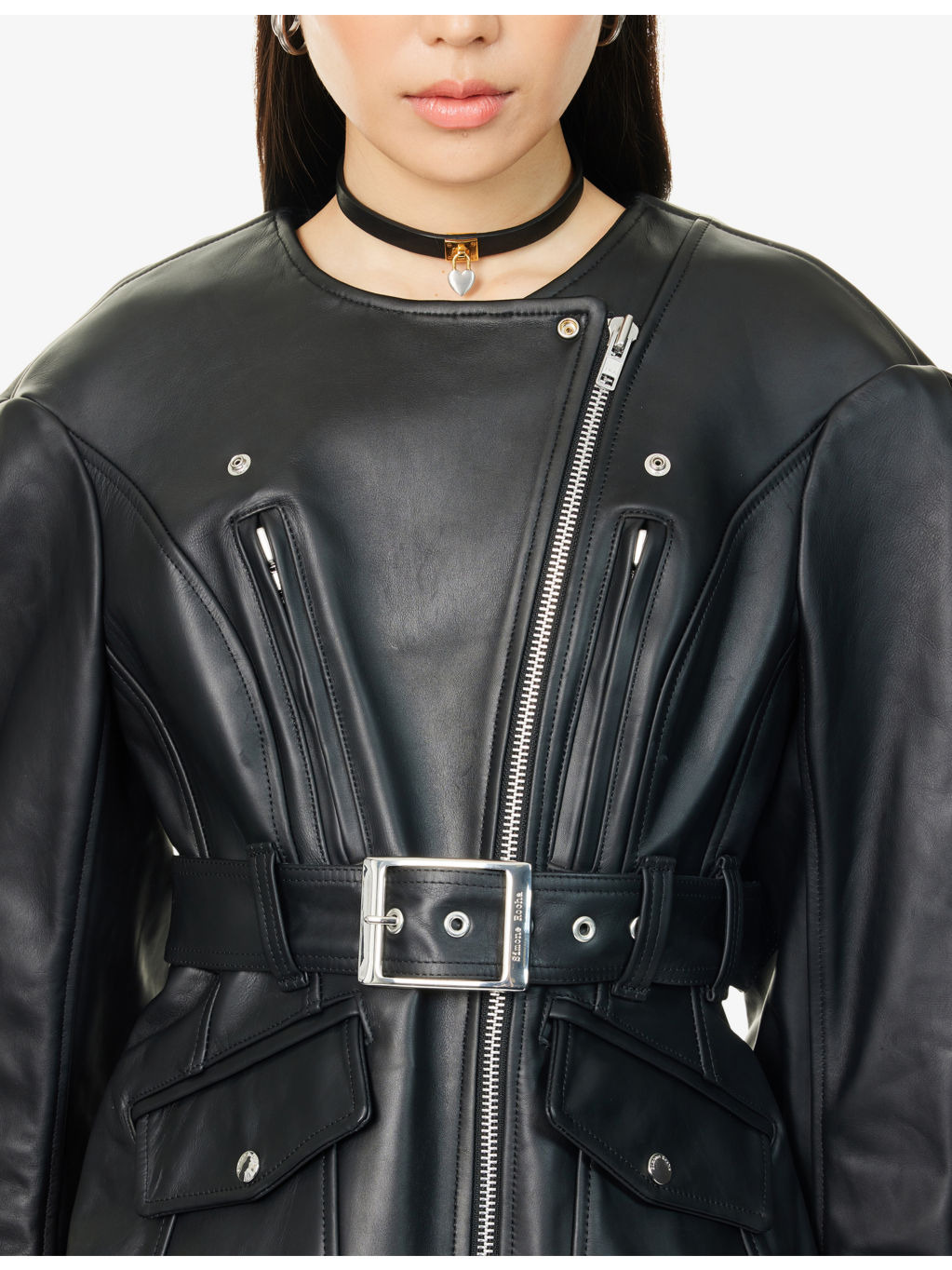 Sculpted Bow-Embellished Leather Jacket - 5
