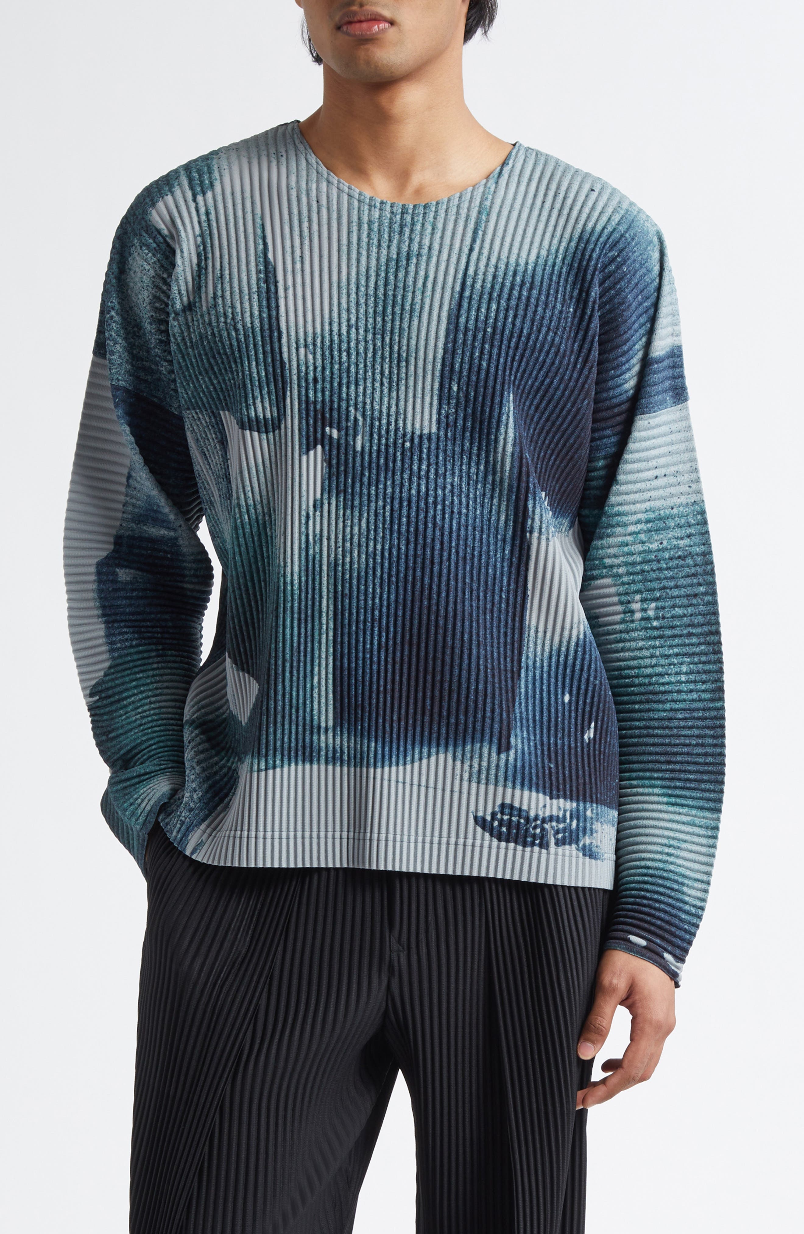 Homme Plissé Issey Miyake Wind Walk Pleated Top in Gray/Teal at Nordstrom - 1