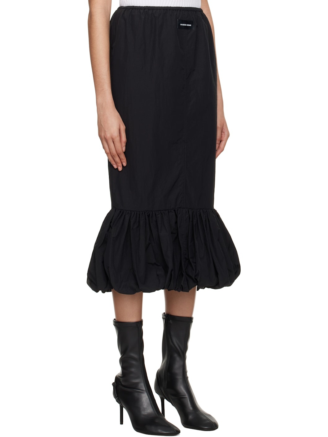 Black Recycled Nylon Mix Bubble Midi Skirt - 2