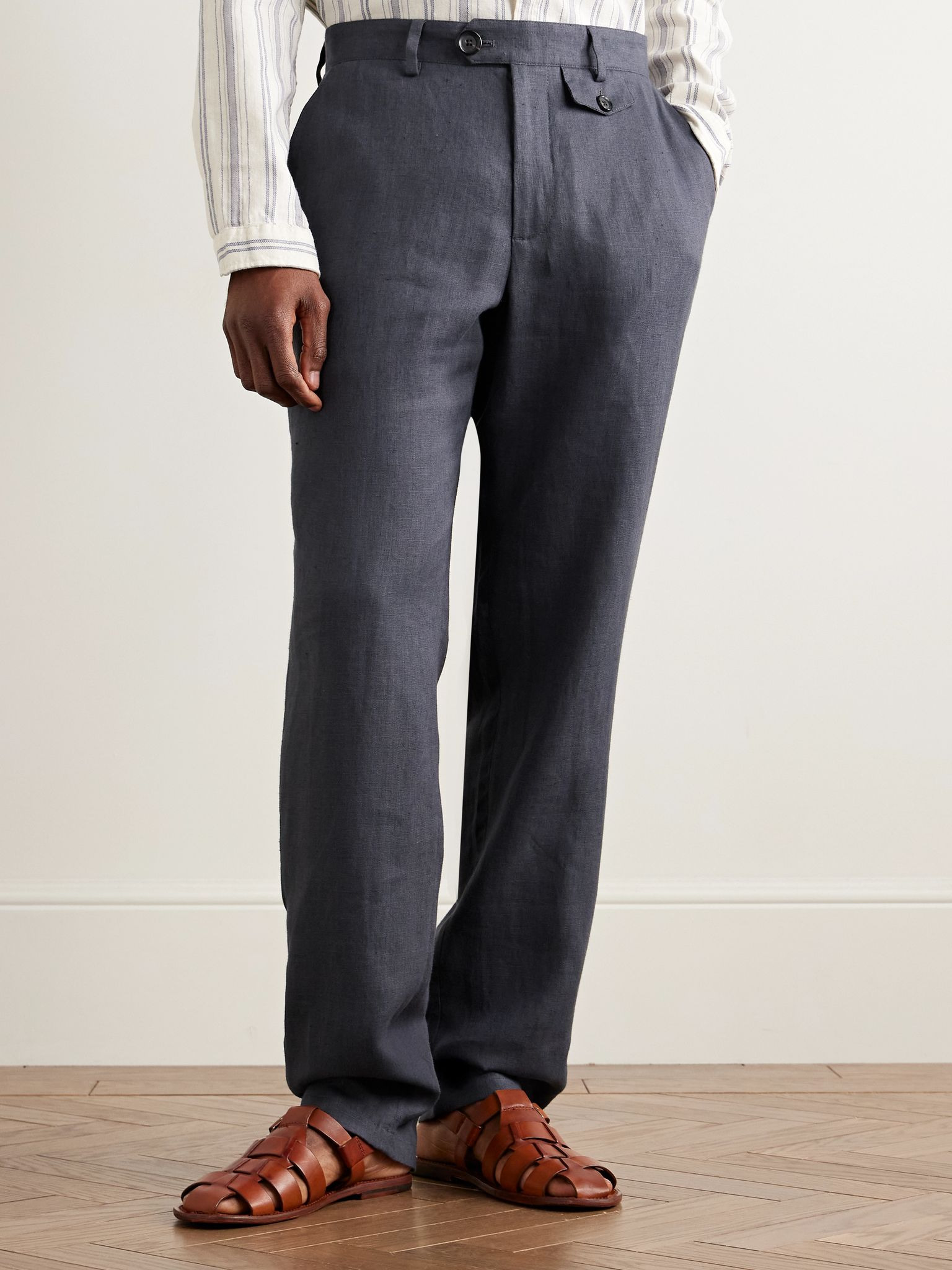 Fishtail Tapered Linen Trousers Dark gray - 3