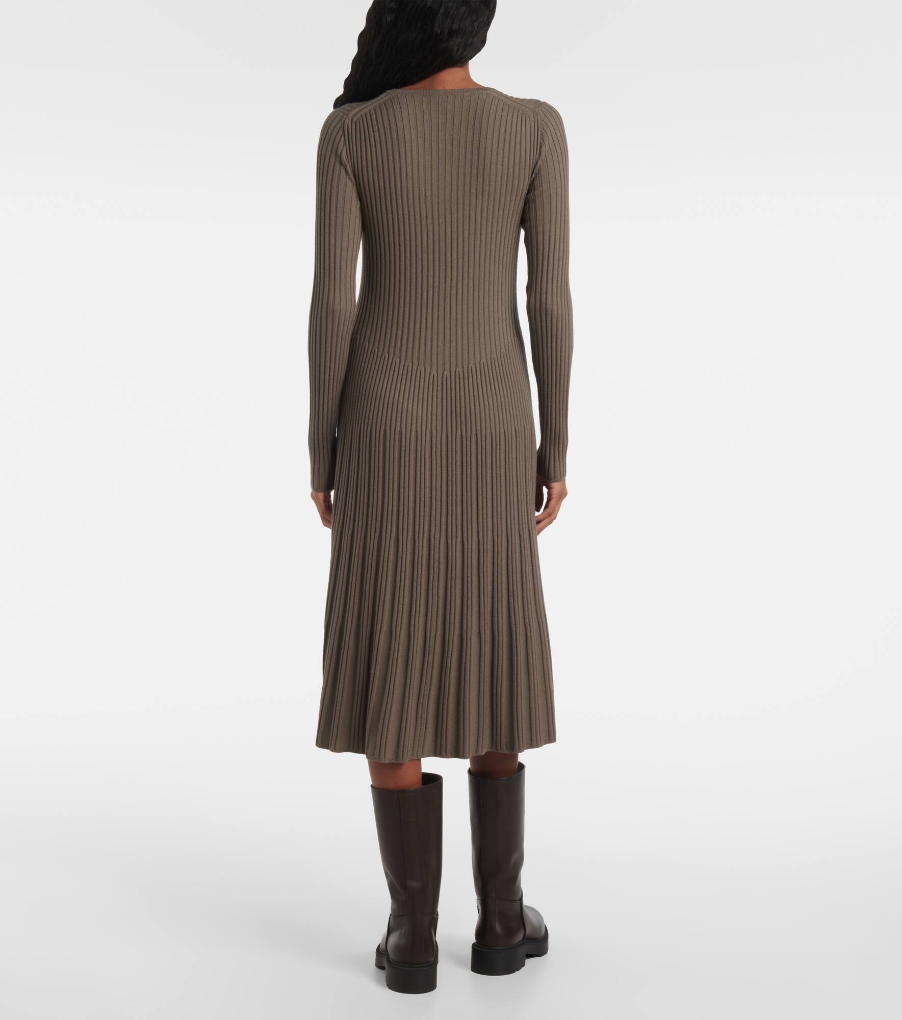 Ribbed-knit pleated wool midi dress - 3