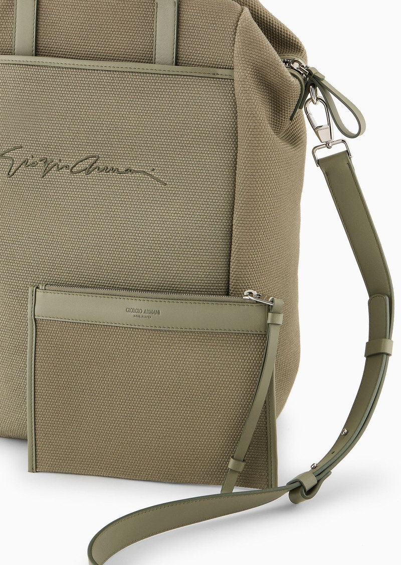 Vertical canvas and leather shopper bag 5