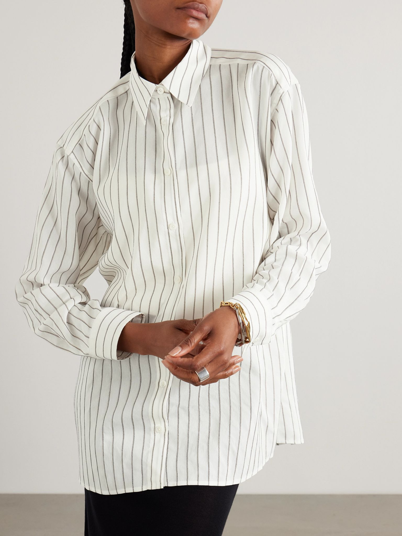 Striped voile shirt White - 3