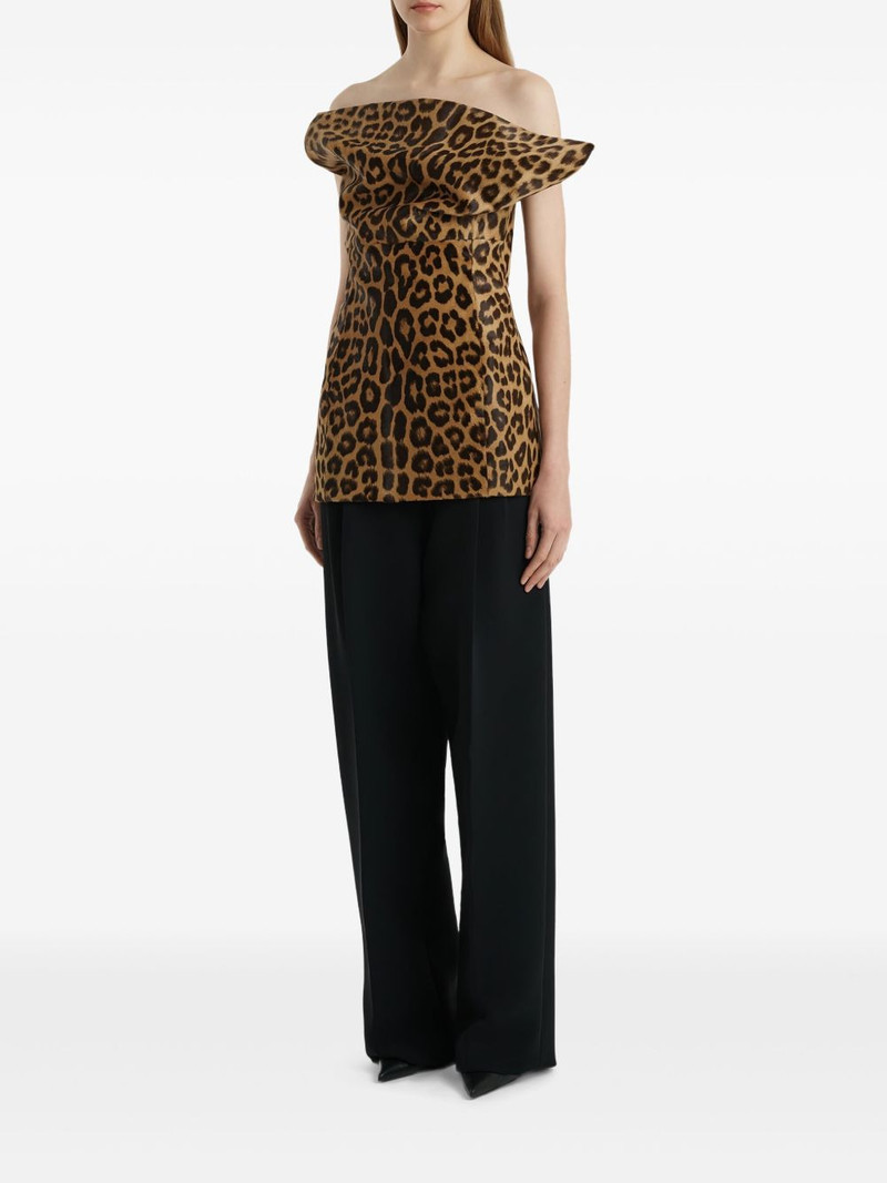 KHAITE off-shoulder leopard top outlook
