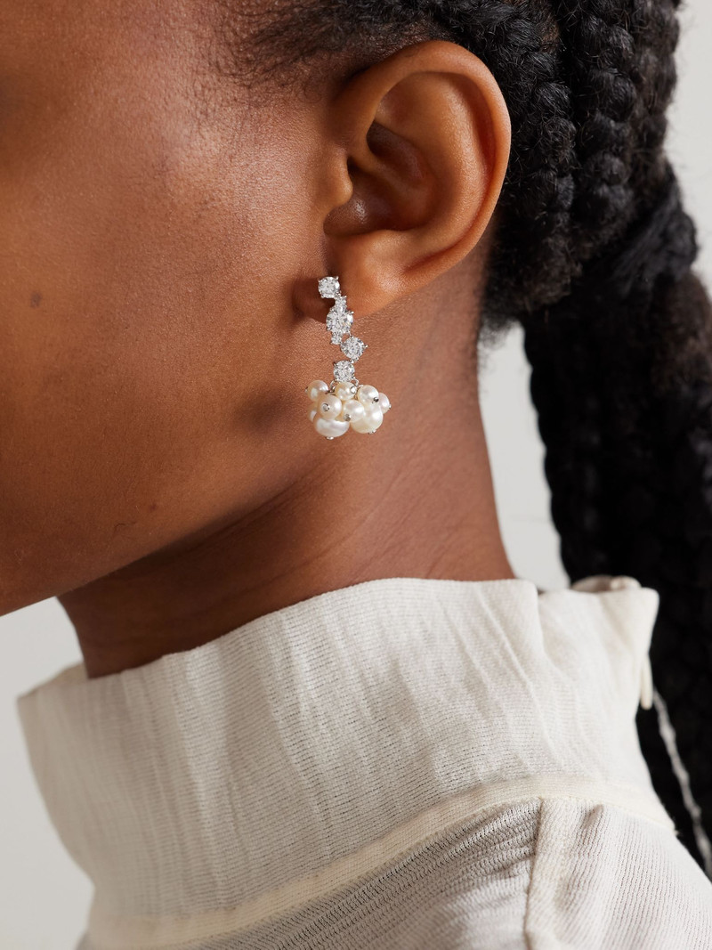 Completedworks Rhodium-plated recycled silver pearl and crystal earrings White outlook