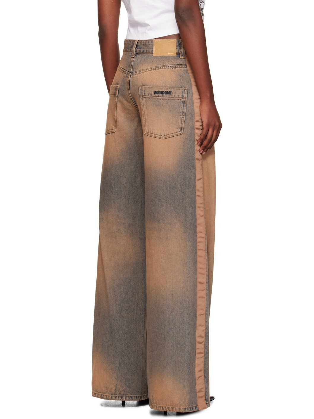 Blue & Beige Side-Striped Jeans - 3