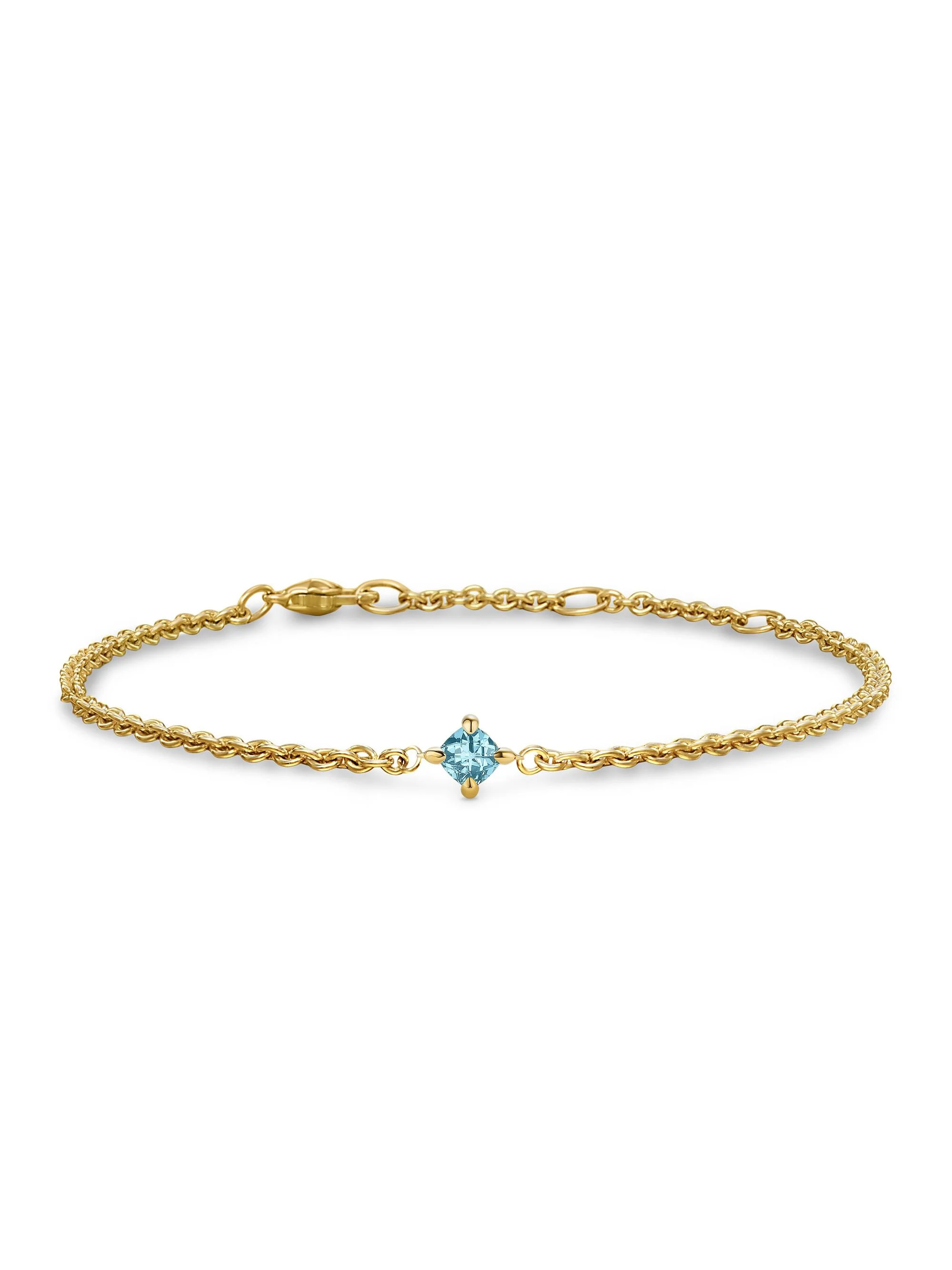Women's Micro Chatelaine Chain Bracelet in 18K Yellow Gold - Aquamarine - 1
