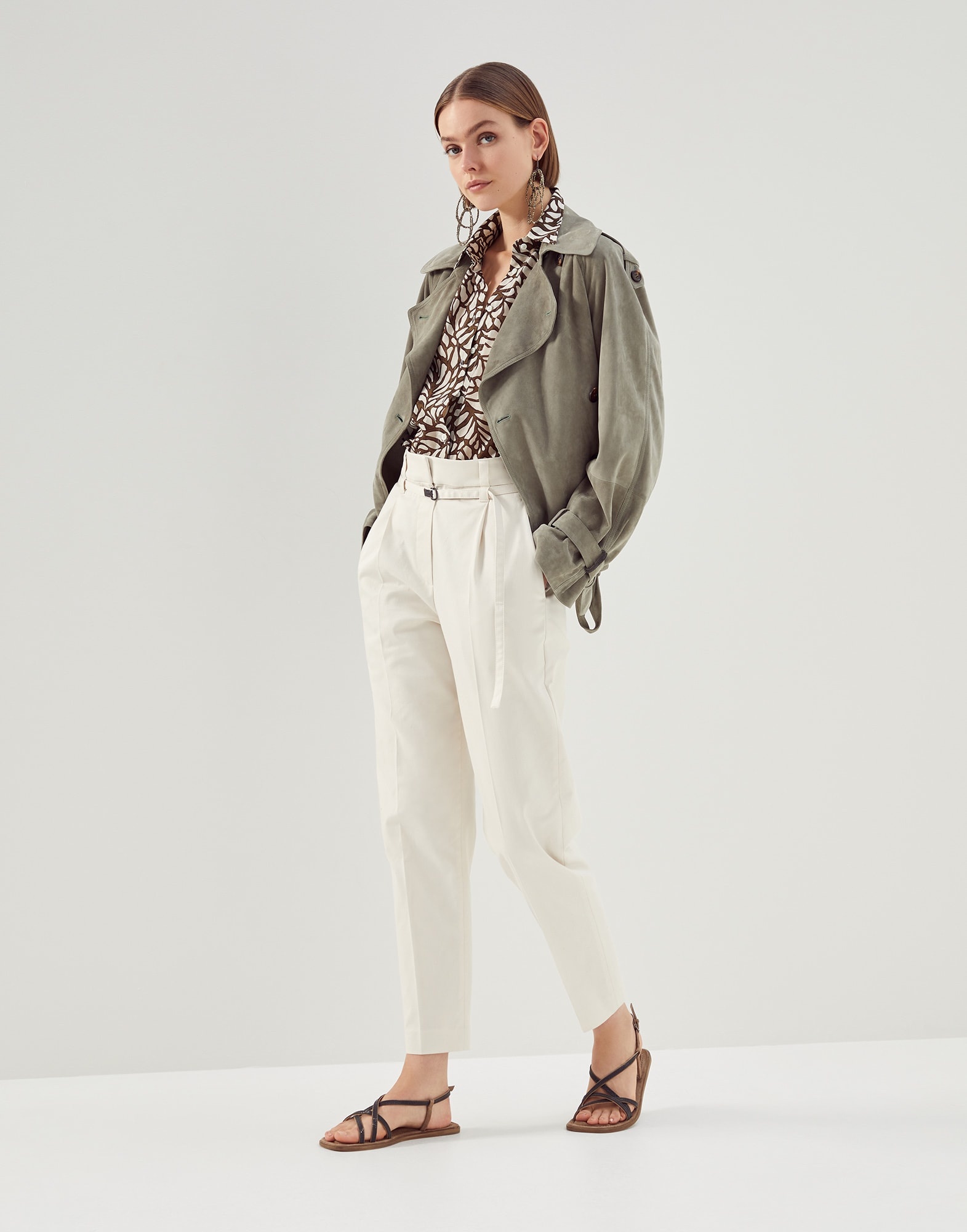 Comfort cotton twill tailored trousers with shiny belt detail - 4