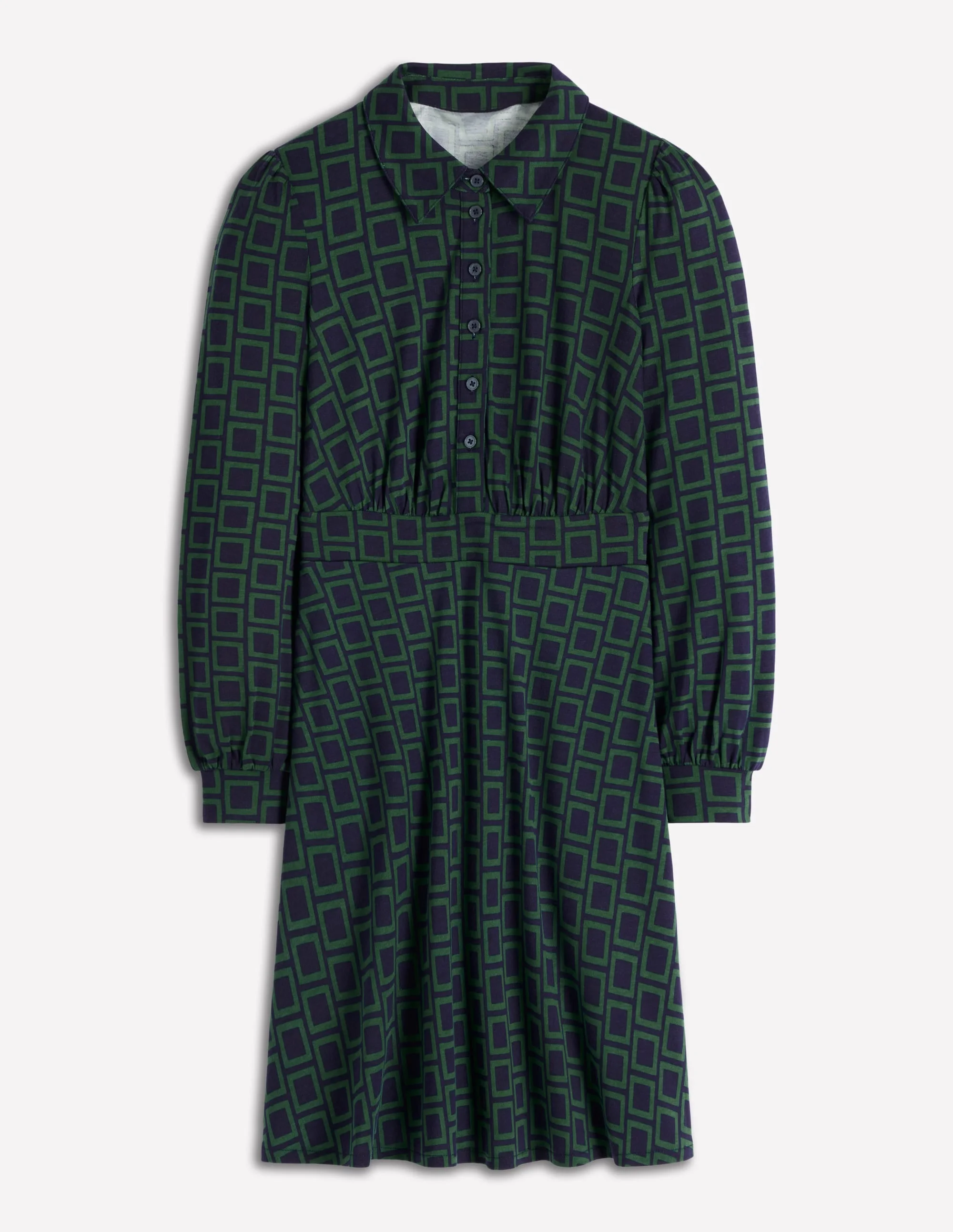 Orla Short Jersey Shirt Dress-Dark Green, Square Geometric - 1