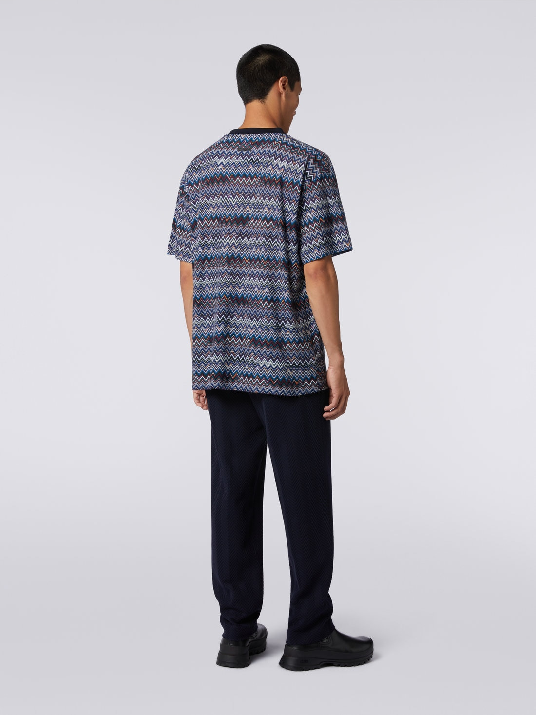 Cotton and viscose chevron crew-neck T-shirt - 3