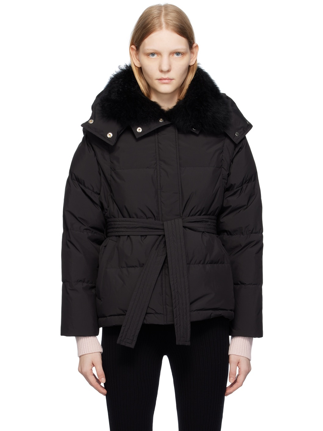Black Belted Down Jacket - 1
